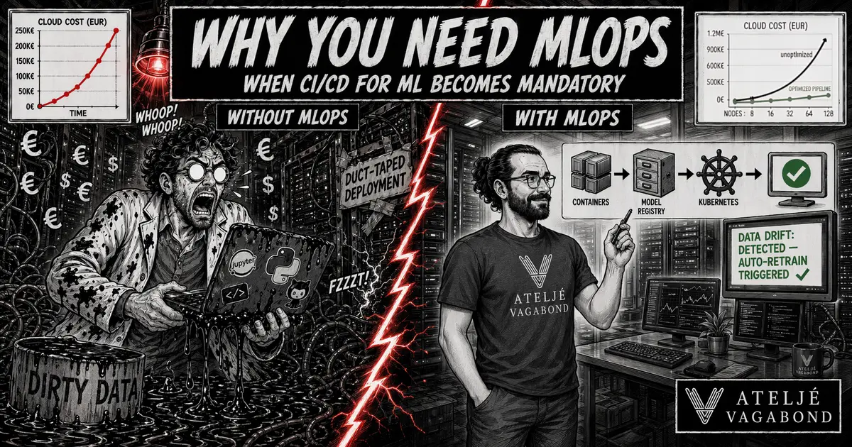 Why MLOps is mandatory: architectural thresholds, Azure vs. GCP cloud patterns, hidden GPU costs, and the real risks of deploying ML without pipelines.